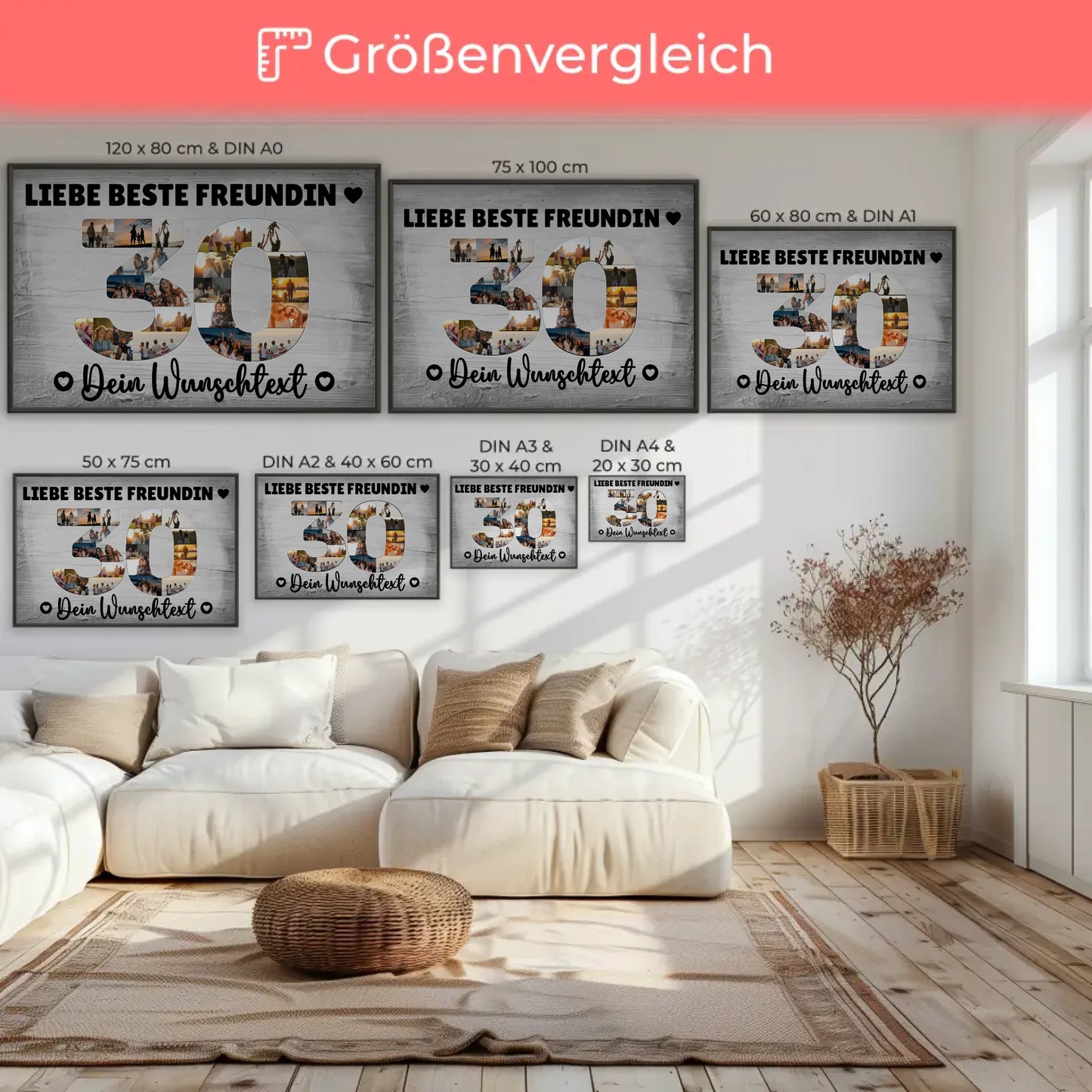 Personalisiertes Poster mit Wunschtext zum 30 Geburtstag Freundin