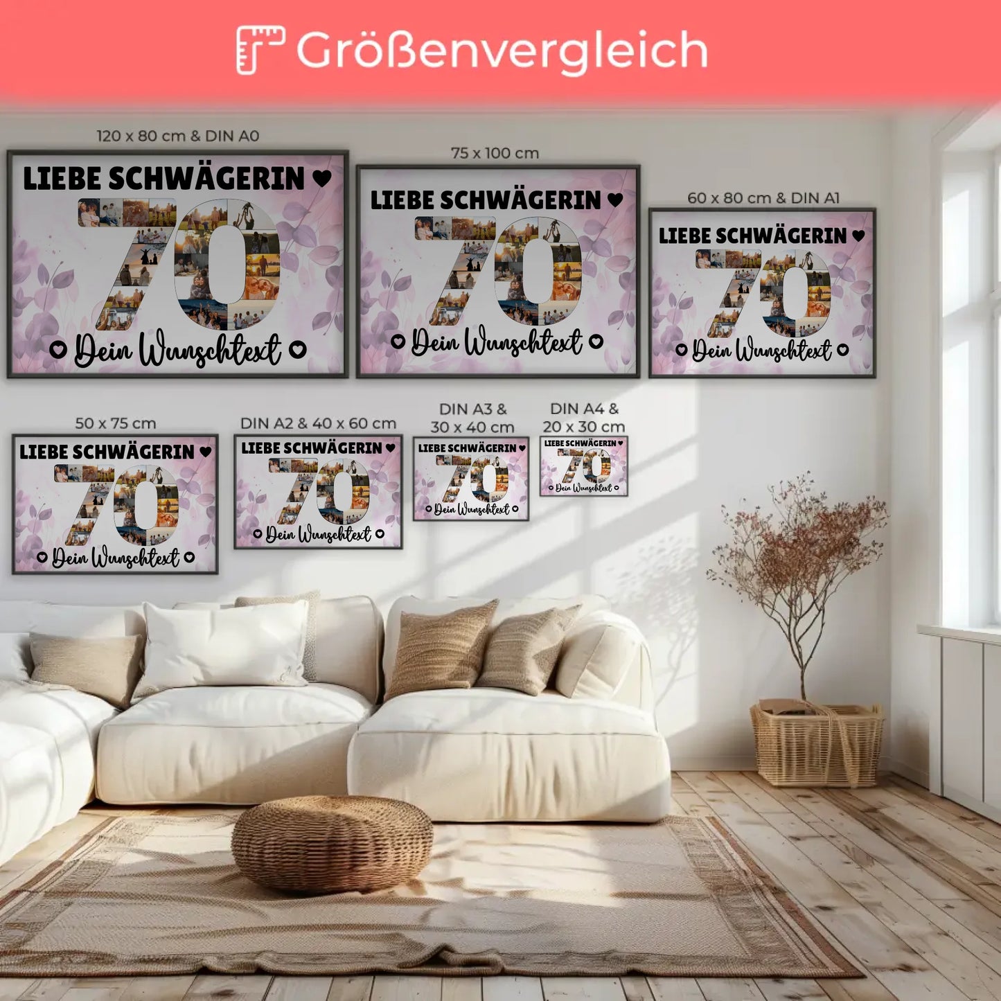 Personalisiertes Poster Wunschtext 70 Geburtstag Schwägerin
