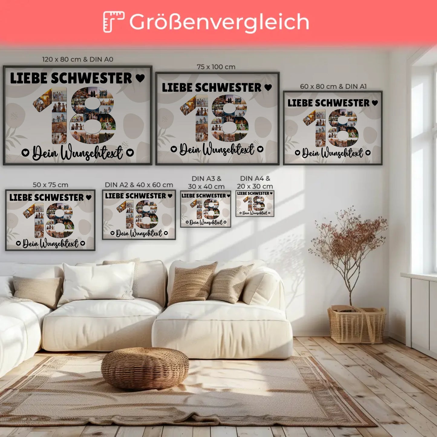 Personalisiertes Poster Wunschtext 18 Geburtstag Schwester