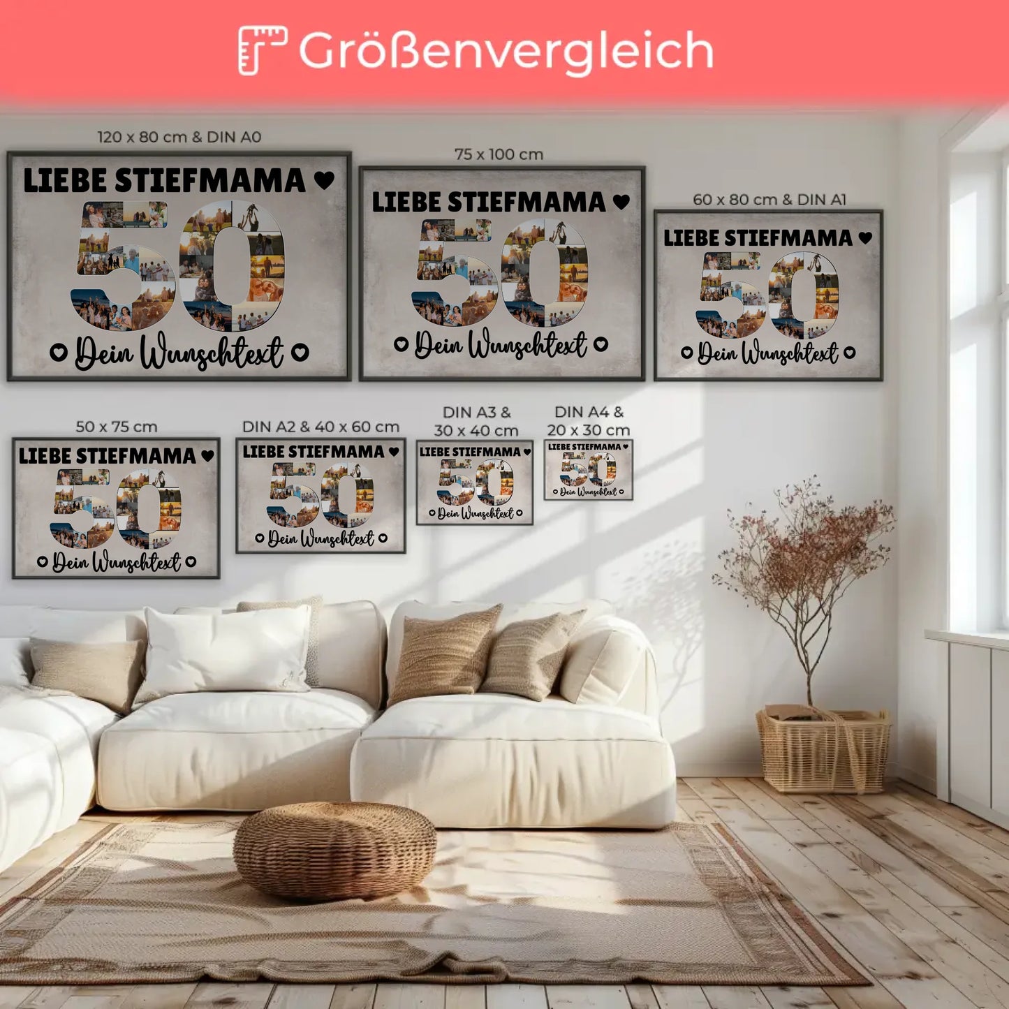 Personalisiertes Poster Wunschtext 50 Geburtstag Stiefmama
