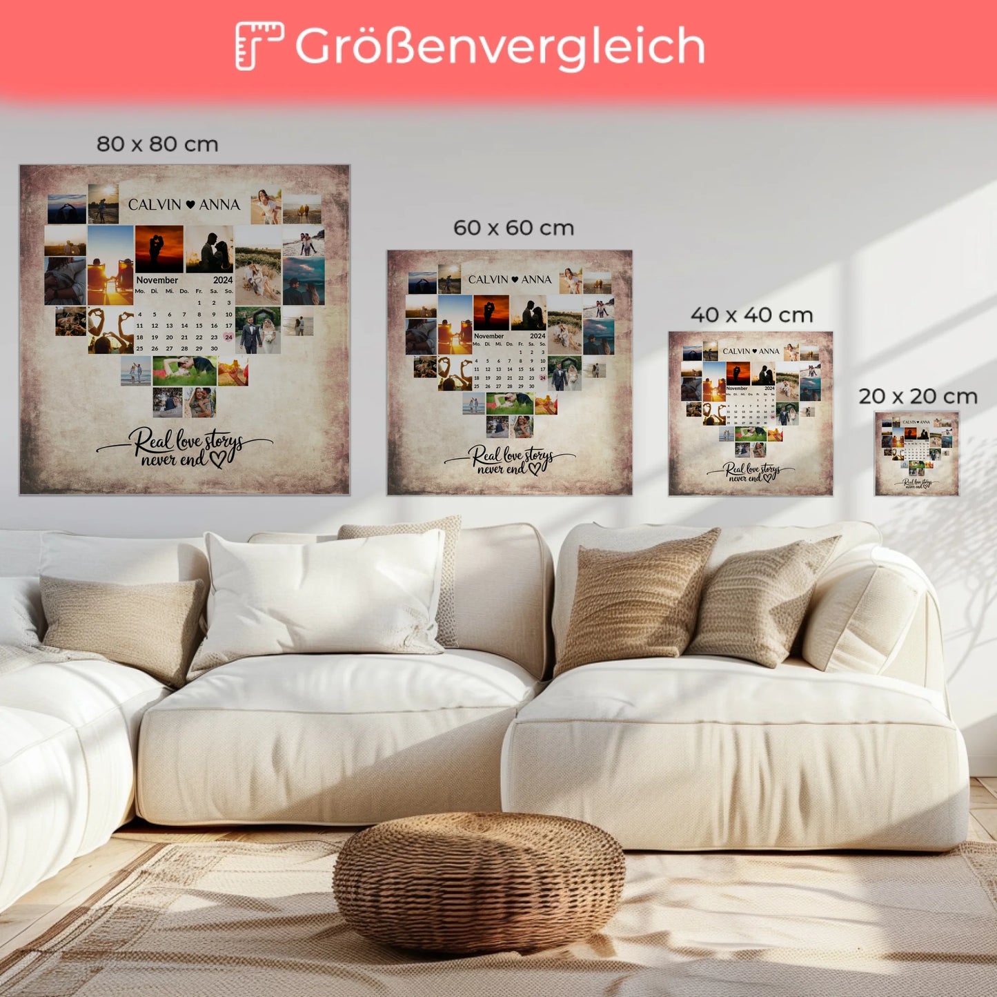 Personalisierte Fotoleinwand Liebe Fotocollage Real Love Storys