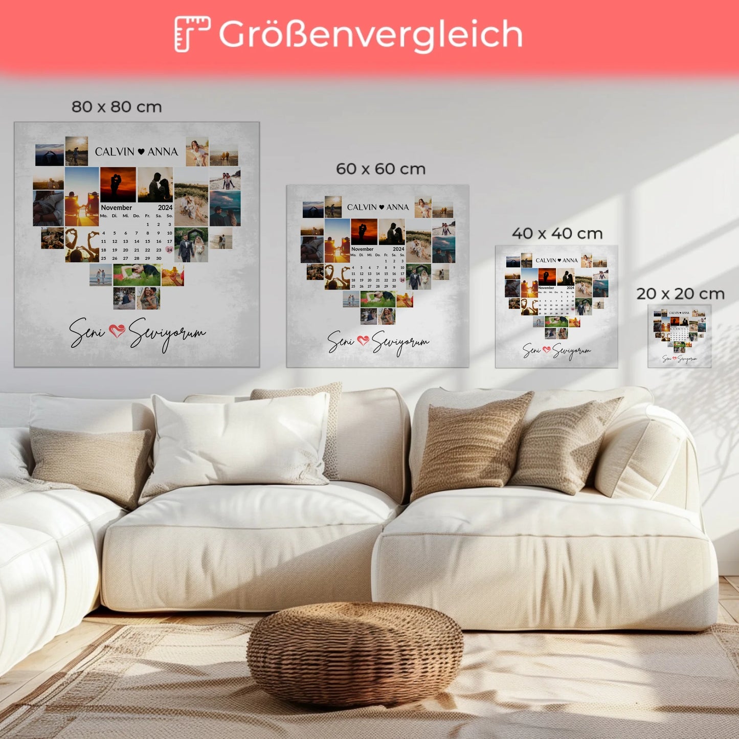 Paar Fotoleinwand Fotocollage Seni Seviyorum Geschenkidee