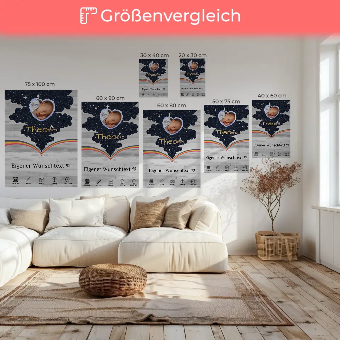 Herz Foto Leinwand Zur Geburt Pastell Hell Baby Jungen Mädchen