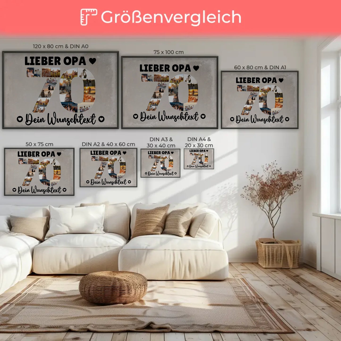 Personalisiertes Poster mit Wunschtext 70 Geburtstag Opa