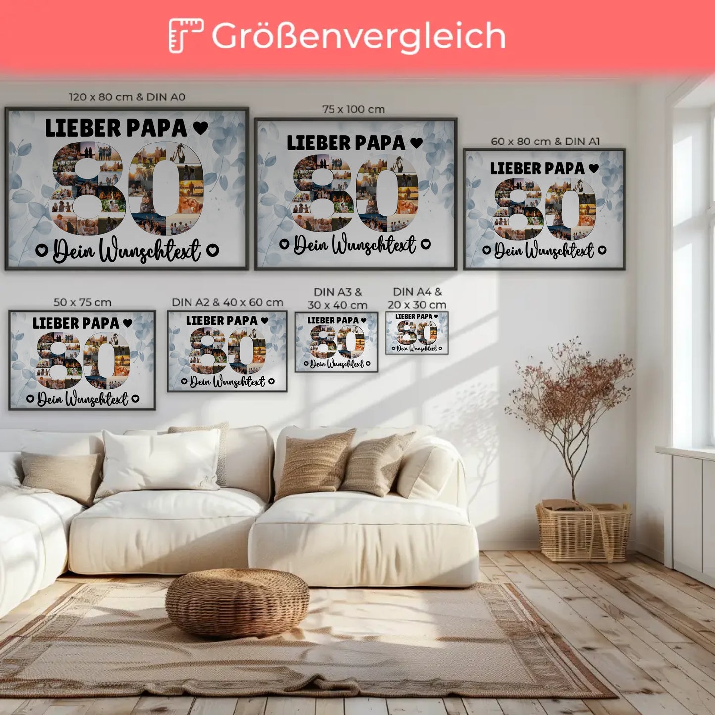 Personalisiertes Poster Wunschtext 80 Geburtstag Papa