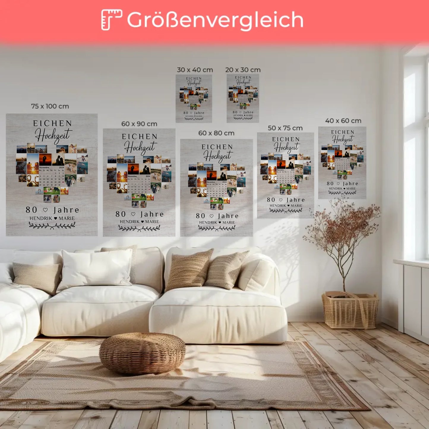 Leinwand mit Kalender zum 80 Hochzeitstag Eichenhochzeit Geschenk