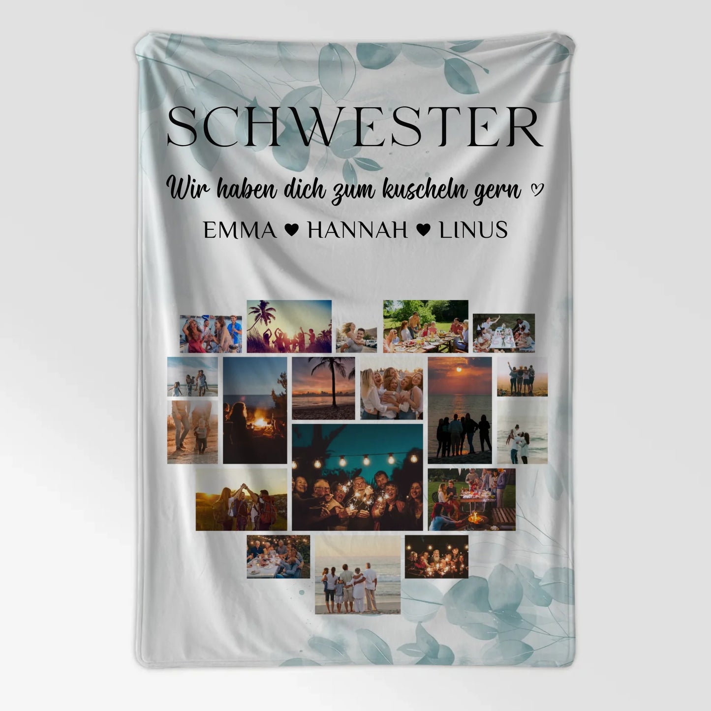 Personalisierte Decke Schwester Fotocollage Herzfoto Geschenk