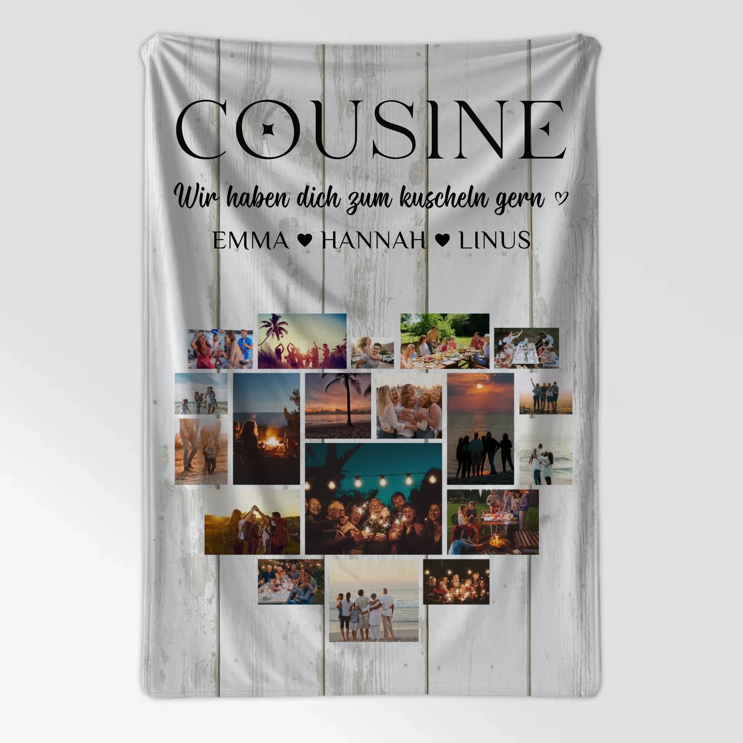 Personalisierte Kuscheldecke Cousine Fotocollage Herzfoto