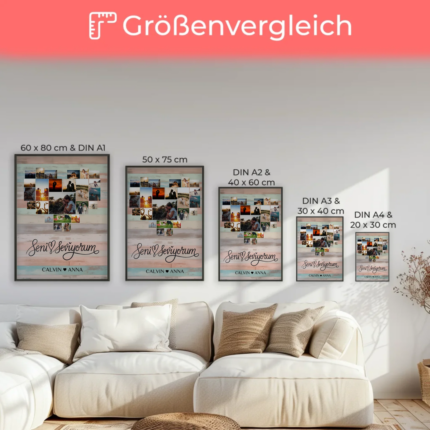 Personalisiertes Poster Liebe Fotocollage Seni Seviyorum
