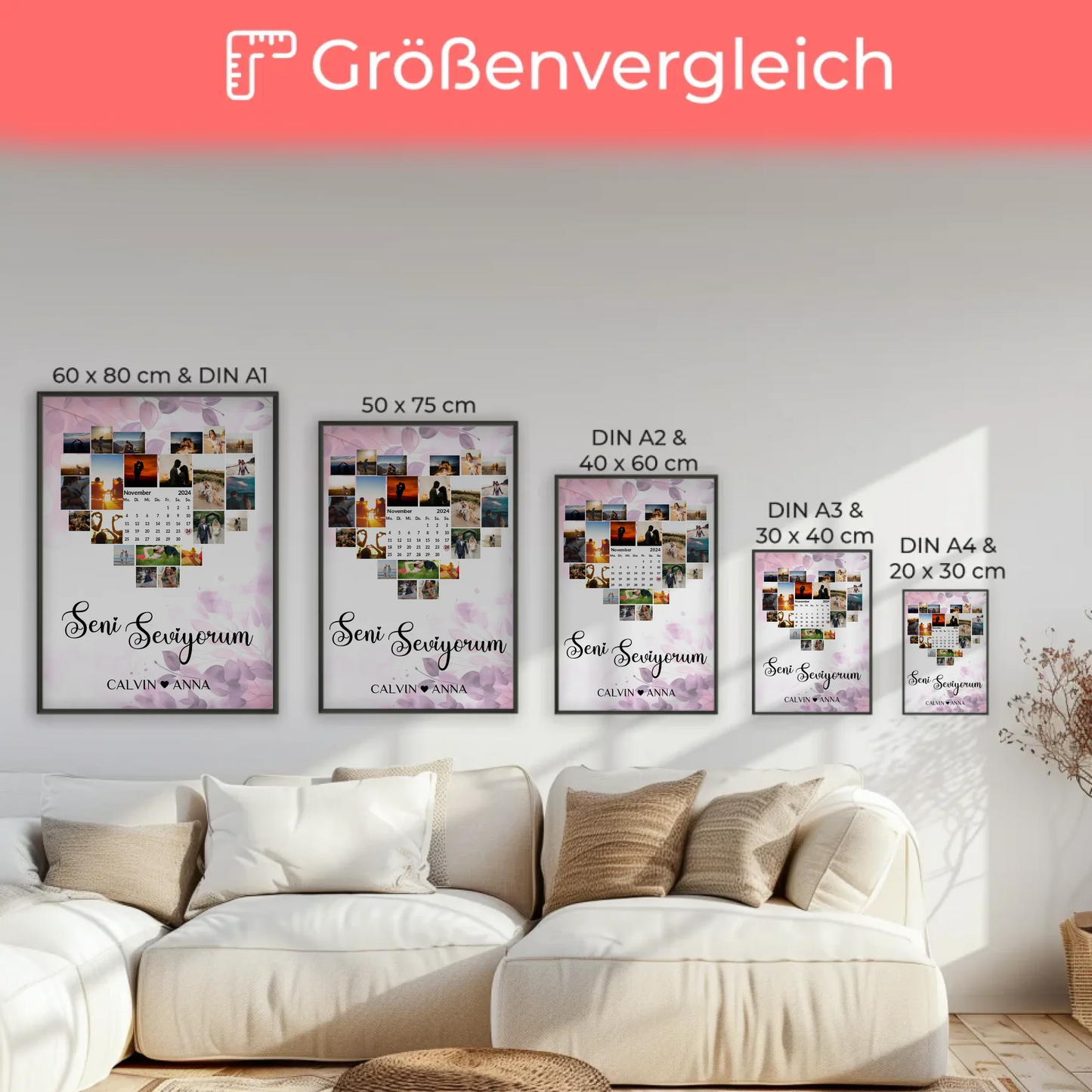 Valentinstag Poster Fotocollage Seni Seviyorum Geschenkidee