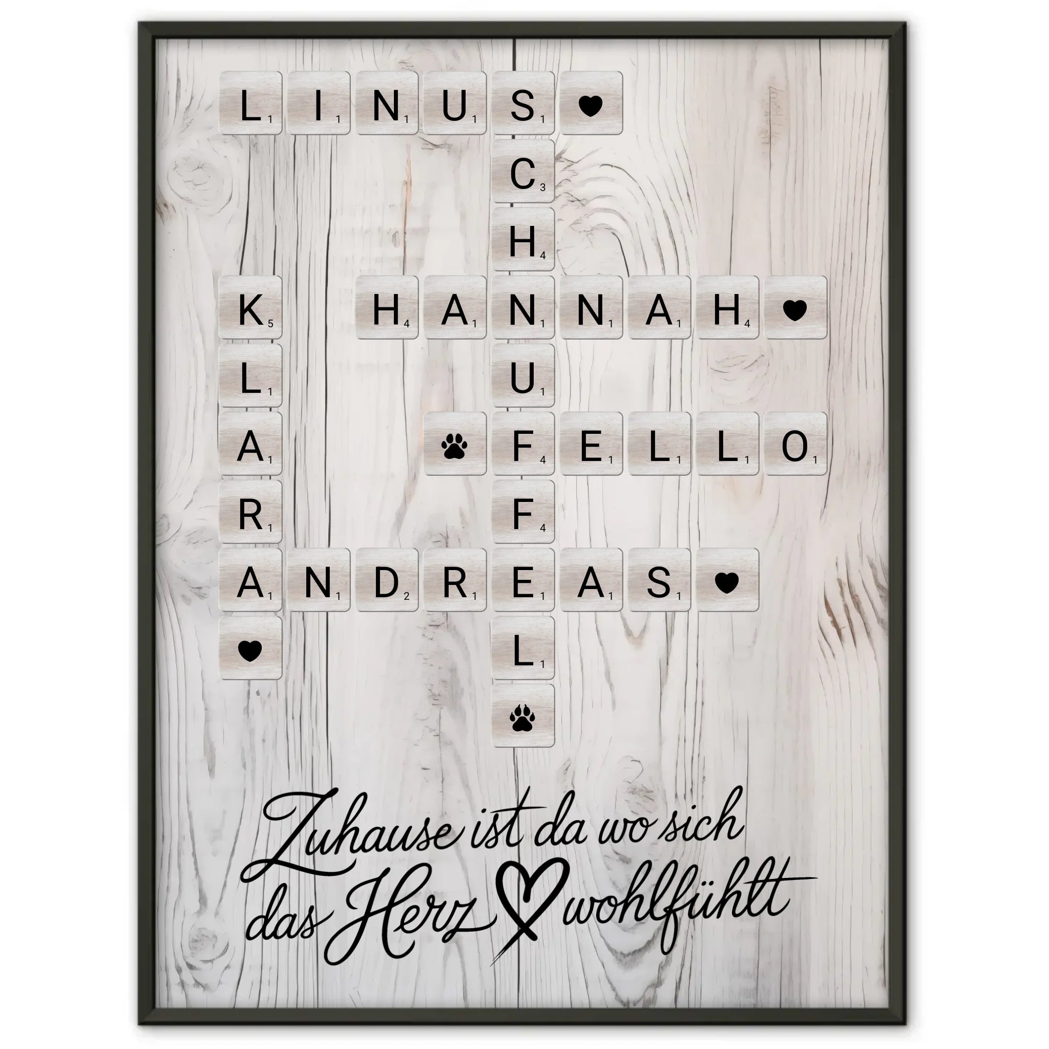 🎁 Familienposter Das Herz Wohlfühlt Kreuzworträtsel mit Namen – Liebgedacht