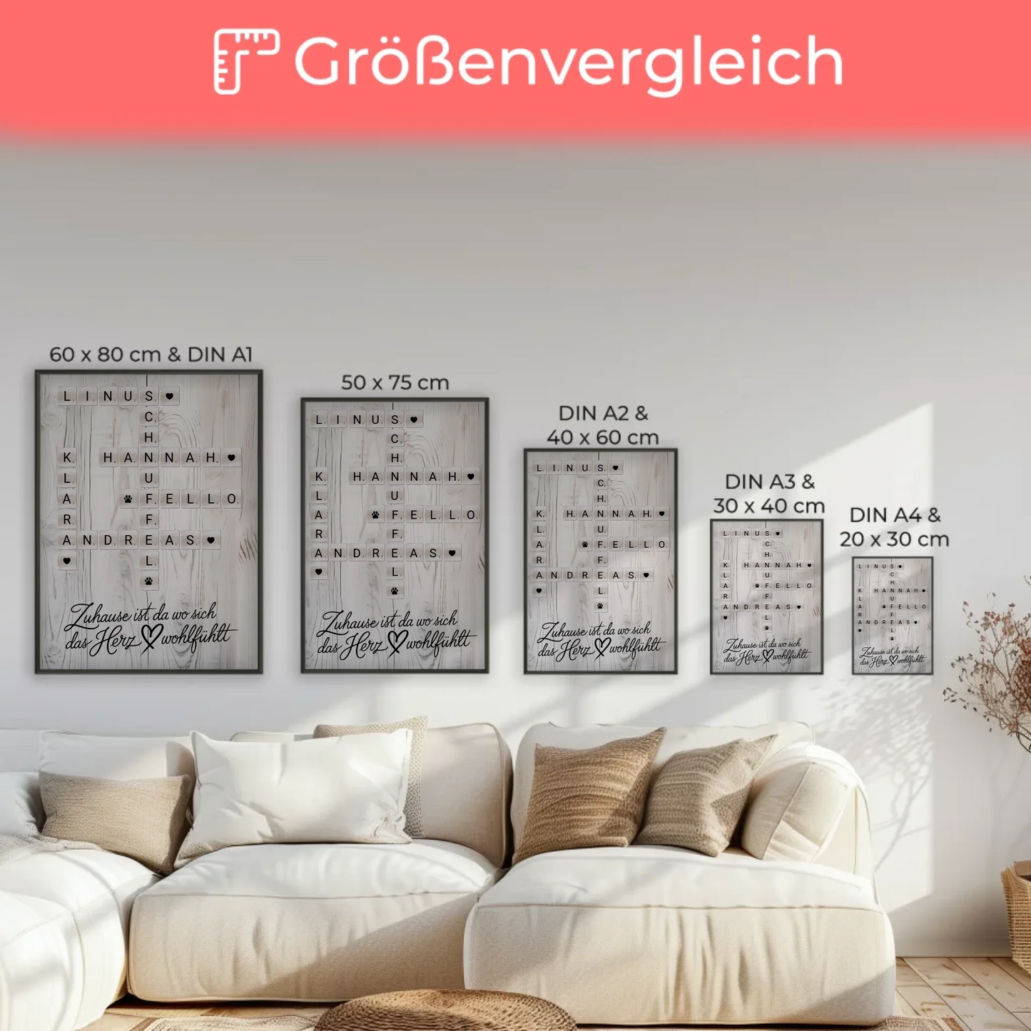 Familienposter Das Herz Wohlfühlt Kreuzworträtsel mit Namen