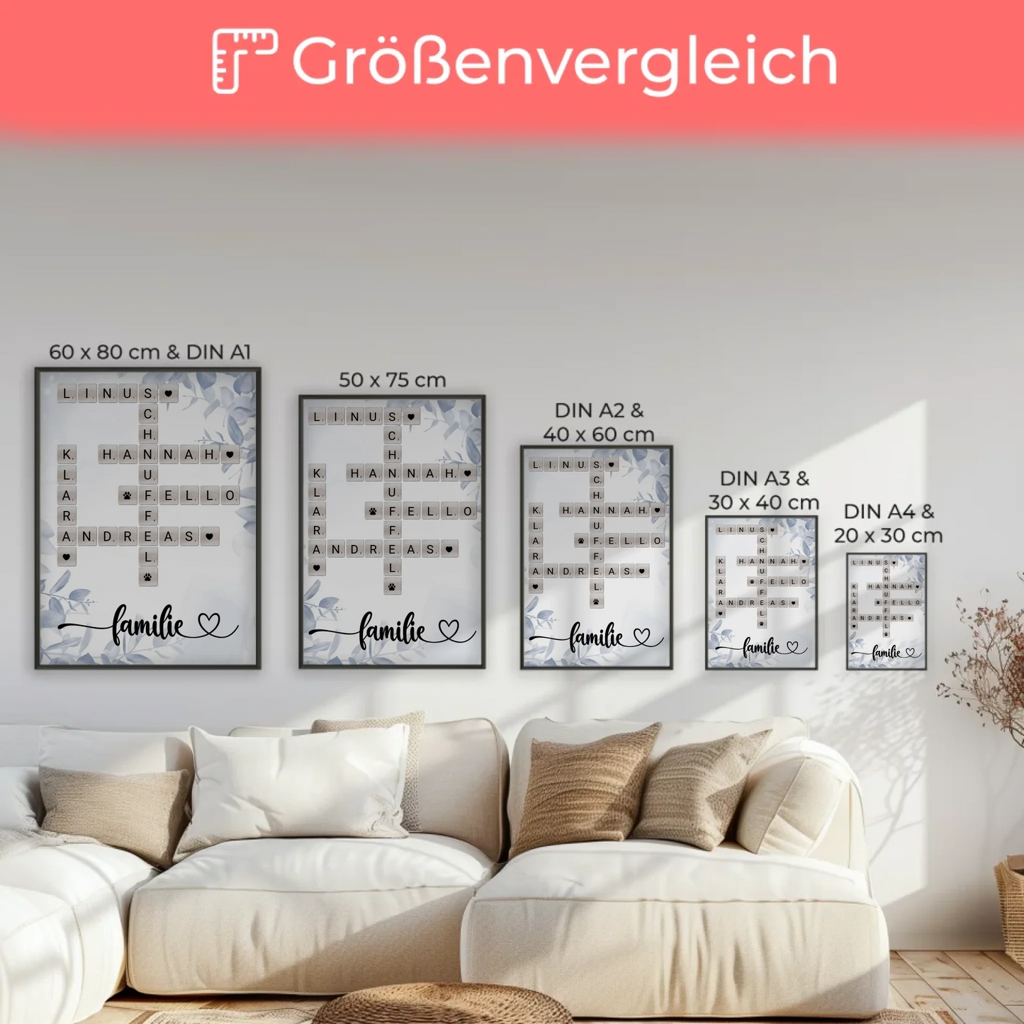 Poster Familienbild personalisiert Familie Kreuzworträtsel Namen