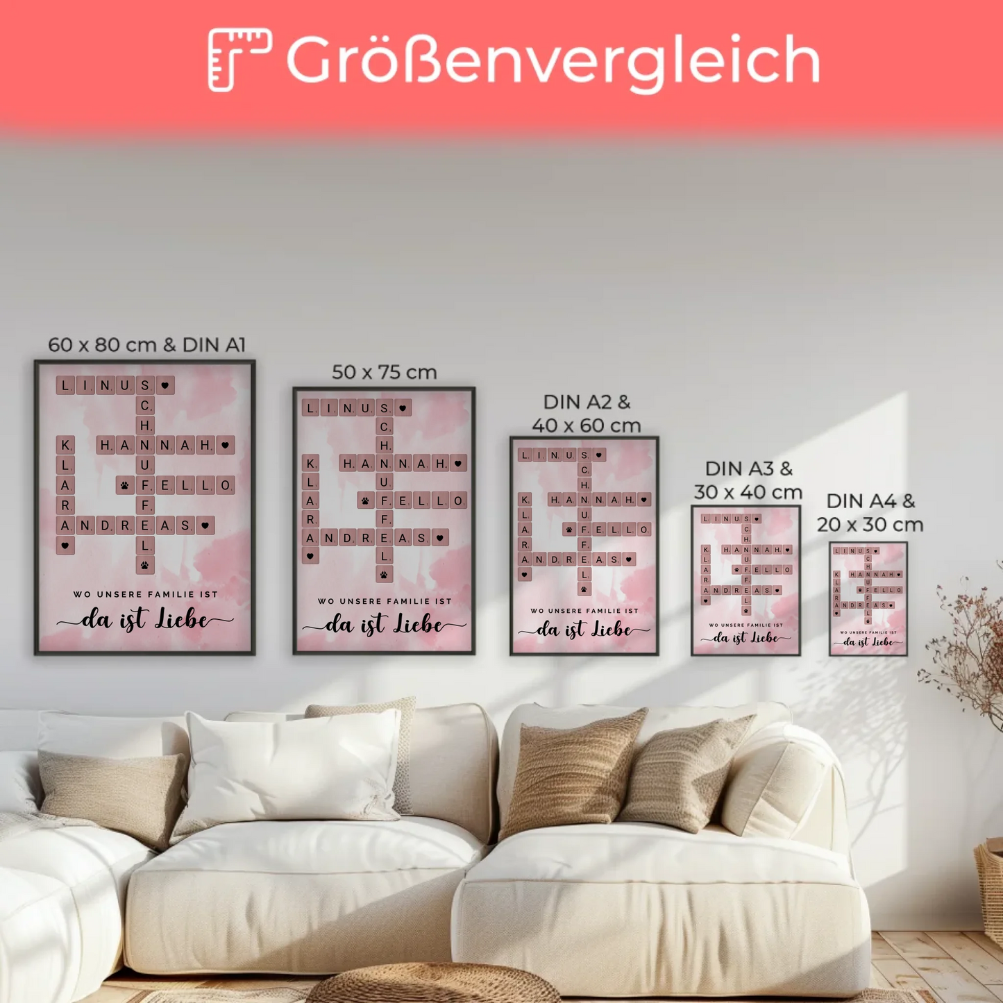 Poster Familie Spruch Wo Unsere Familie Ist Da Ist Liebe Kreuzworträtsel mit Namen Wunschtext