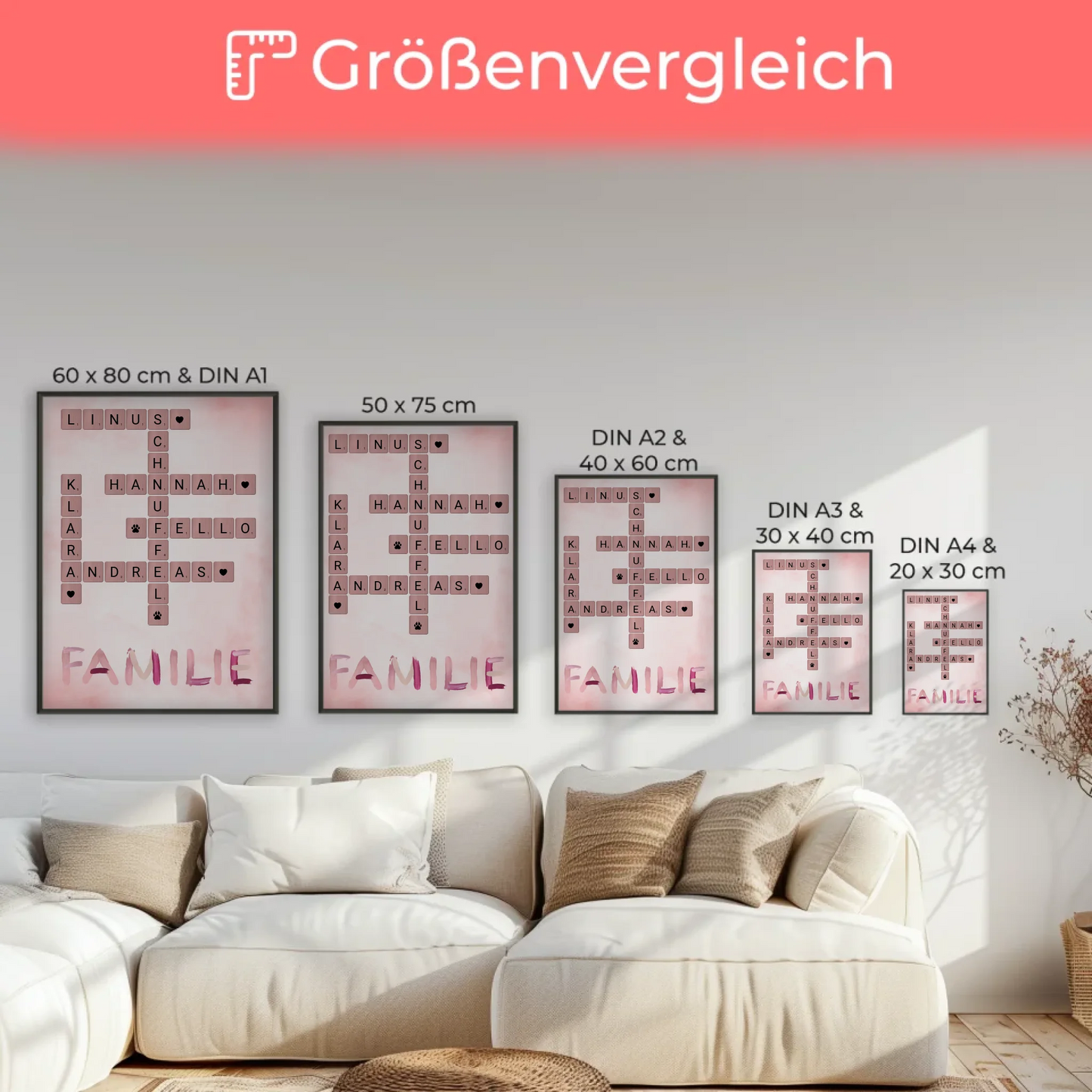 Poster Spruch Familie Kreuzworträtsel mit Namen Wunschtext