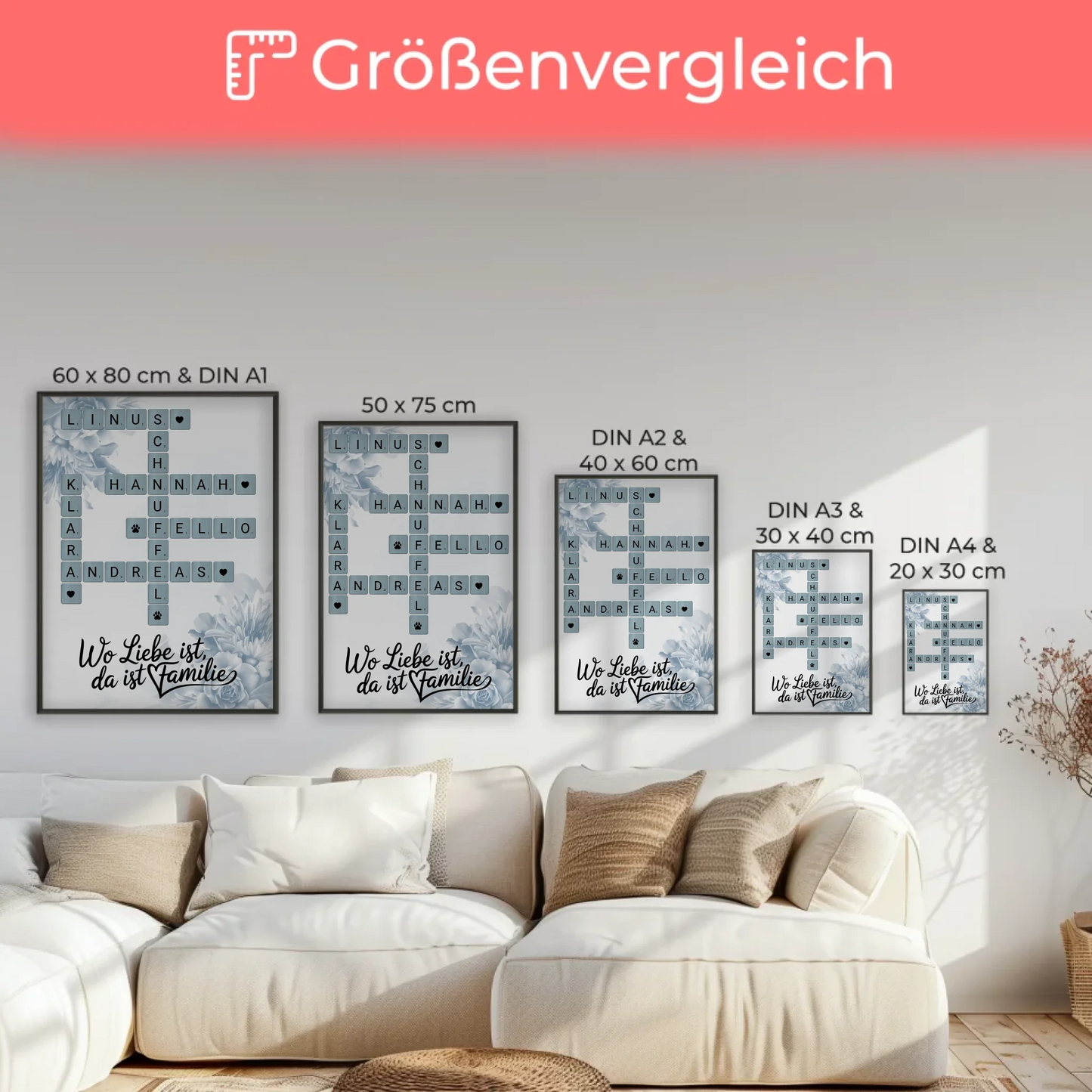 Poster Familienbild Personalisiert Wunschtext Scrabble Design