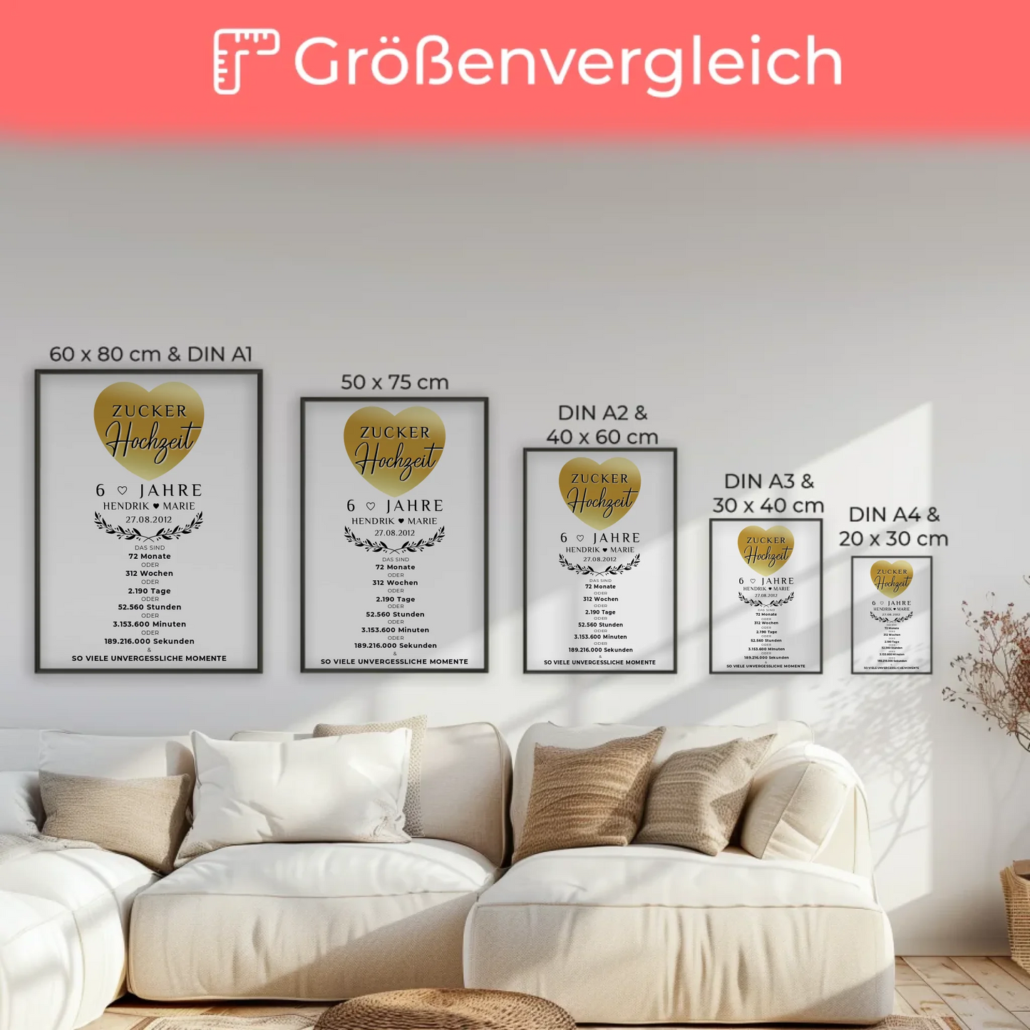 Personalisiertes Poster 6 Hochzeitstag Geschenk Zuckerhochzeit