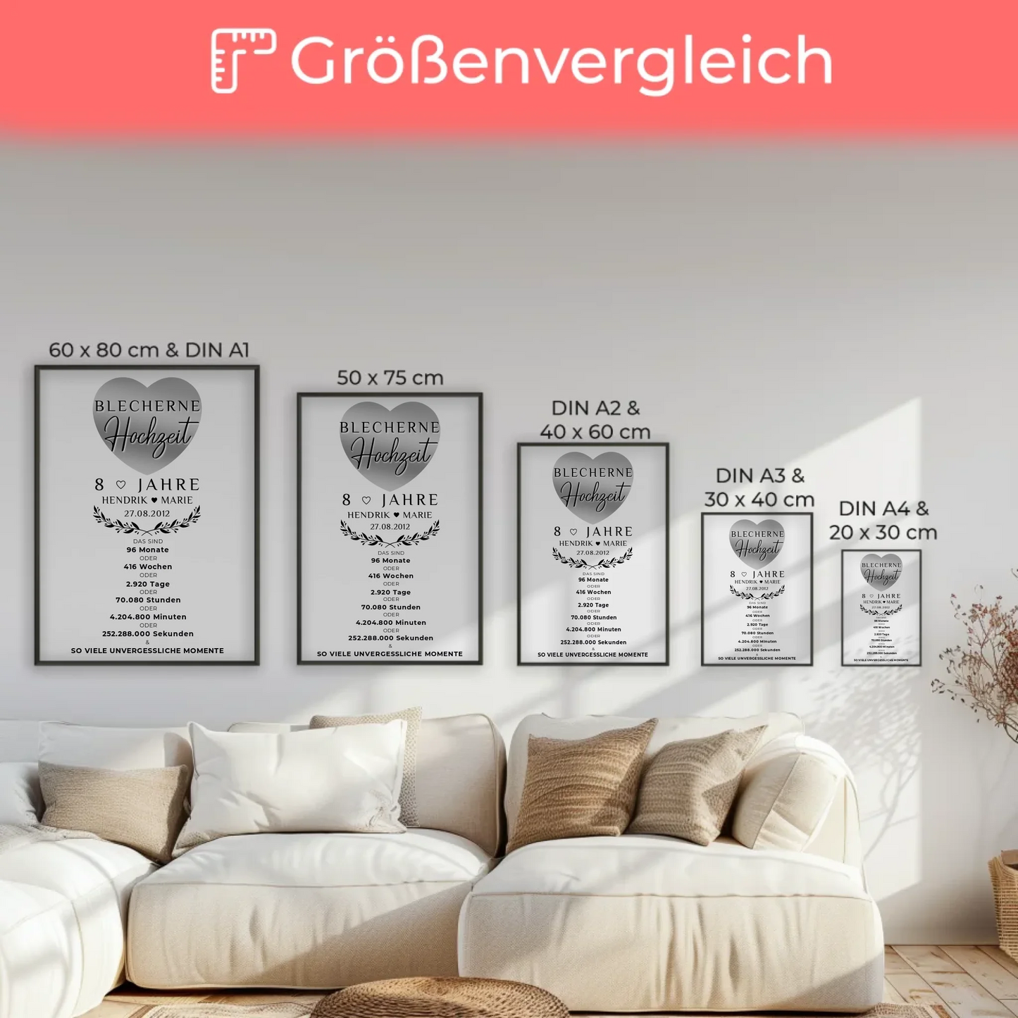 Personalisiertes Poster zum 8 Hochzeitstag Geschenk für Blecherne Hochzeit