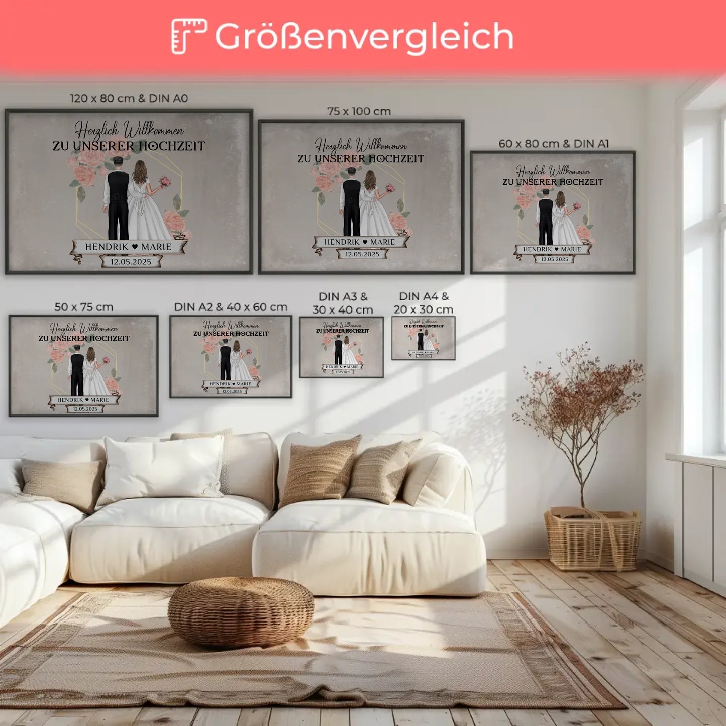 Vintage Poster Hochzeit Herzlich Willkommen personalisiert