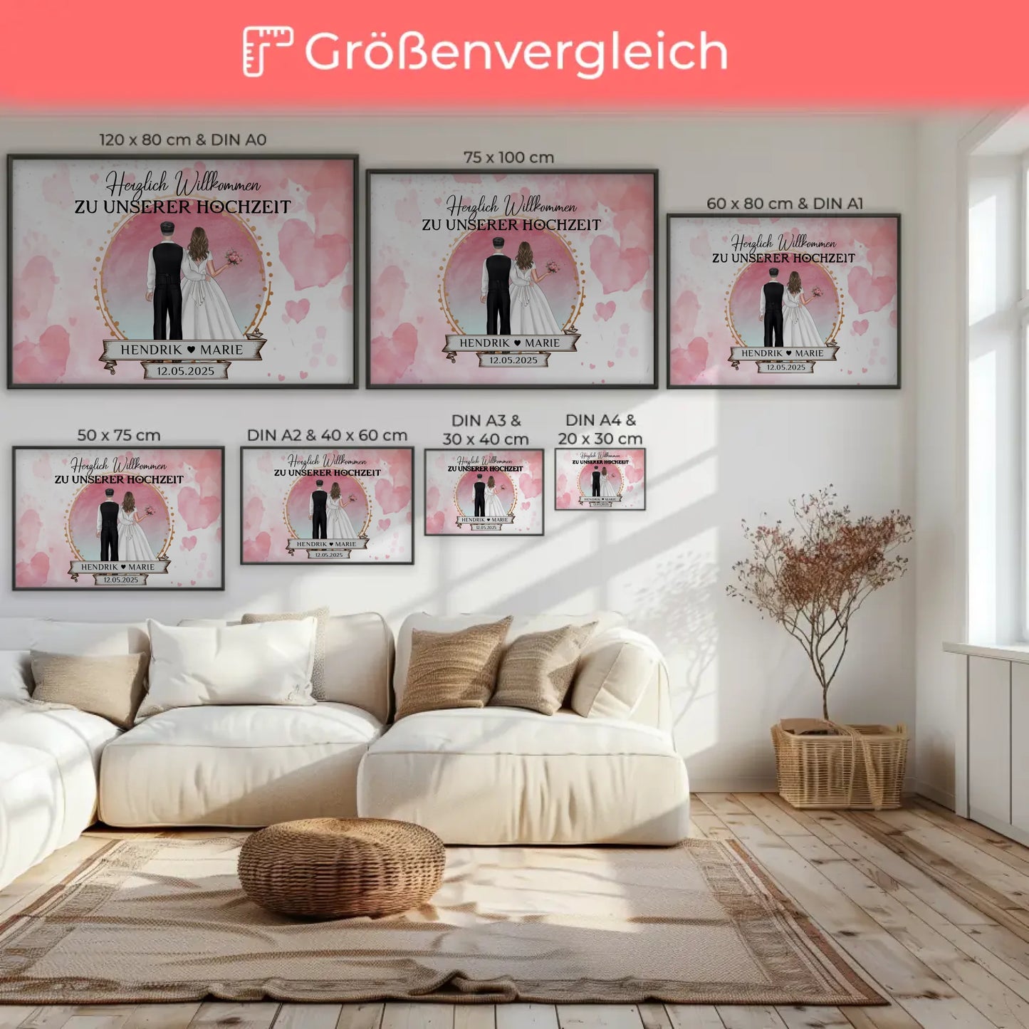 Willkommensposter Hochzeit Watercolor personalisiert Geschenk