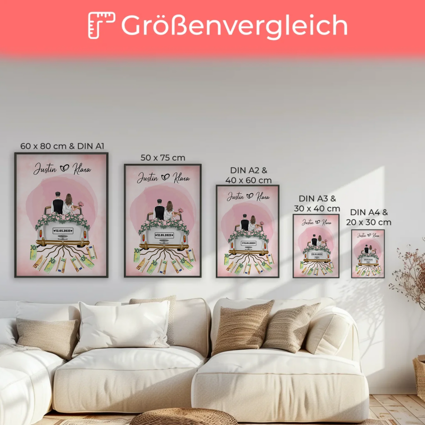 Geldgeschenkidee Hochzeit Poster Herz Farbklecks gestalten