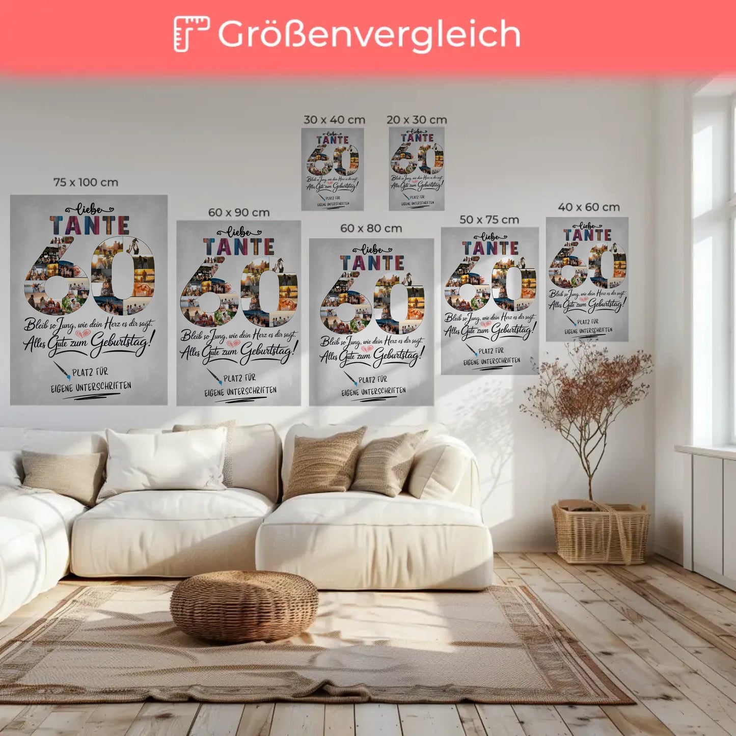 Personalisierte Fotoleinwand für Tante zum 60. Geburtstag mit Unterschriften