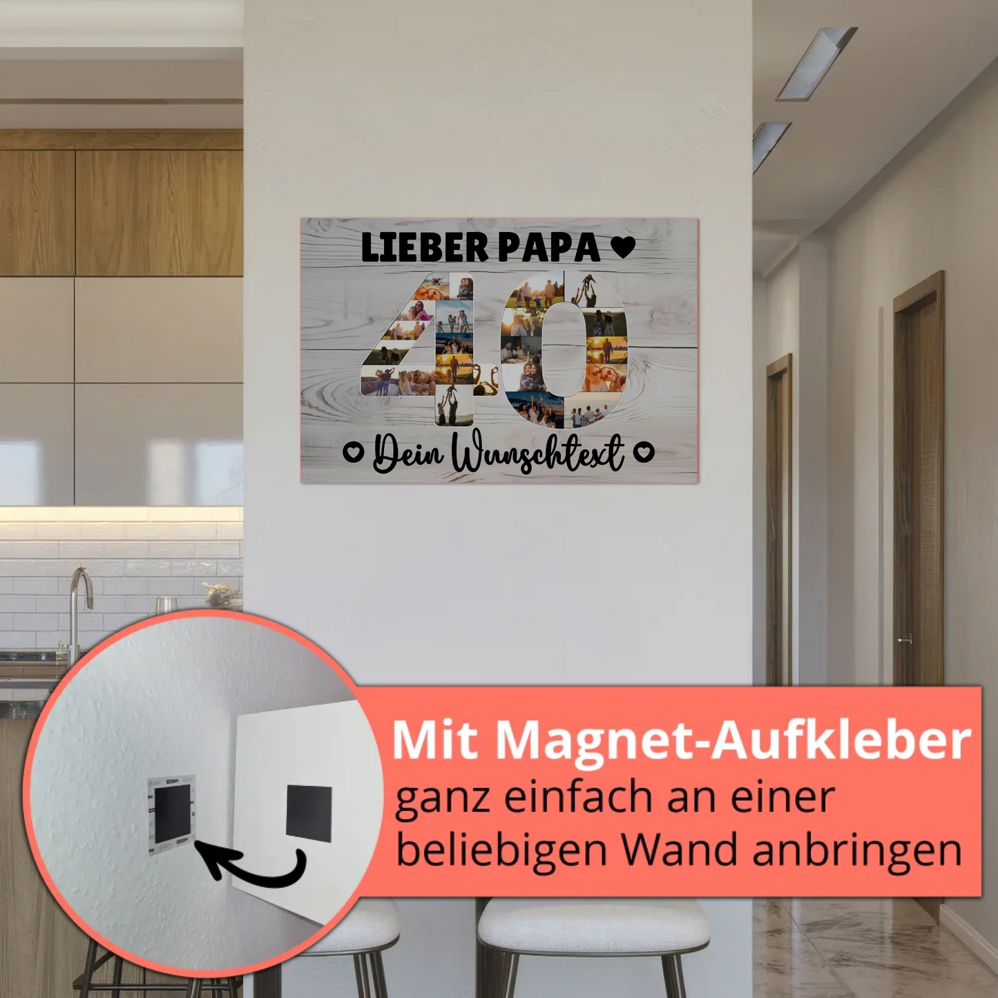 Magnetisches Fotoboard mit Unterschriften 40 Geburtstag Papa