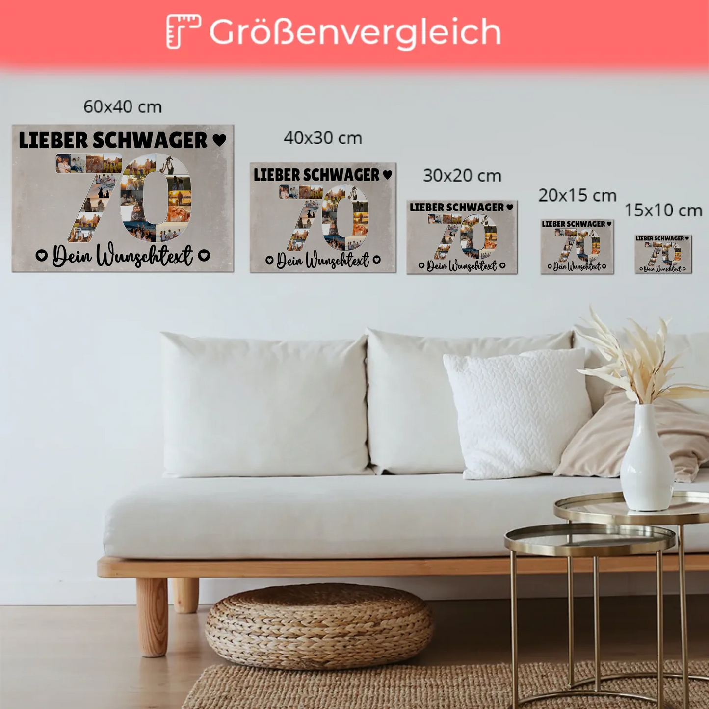 Magnetisches Fotoboard Poster mit Wunschtext zum 70 Geburtstag
