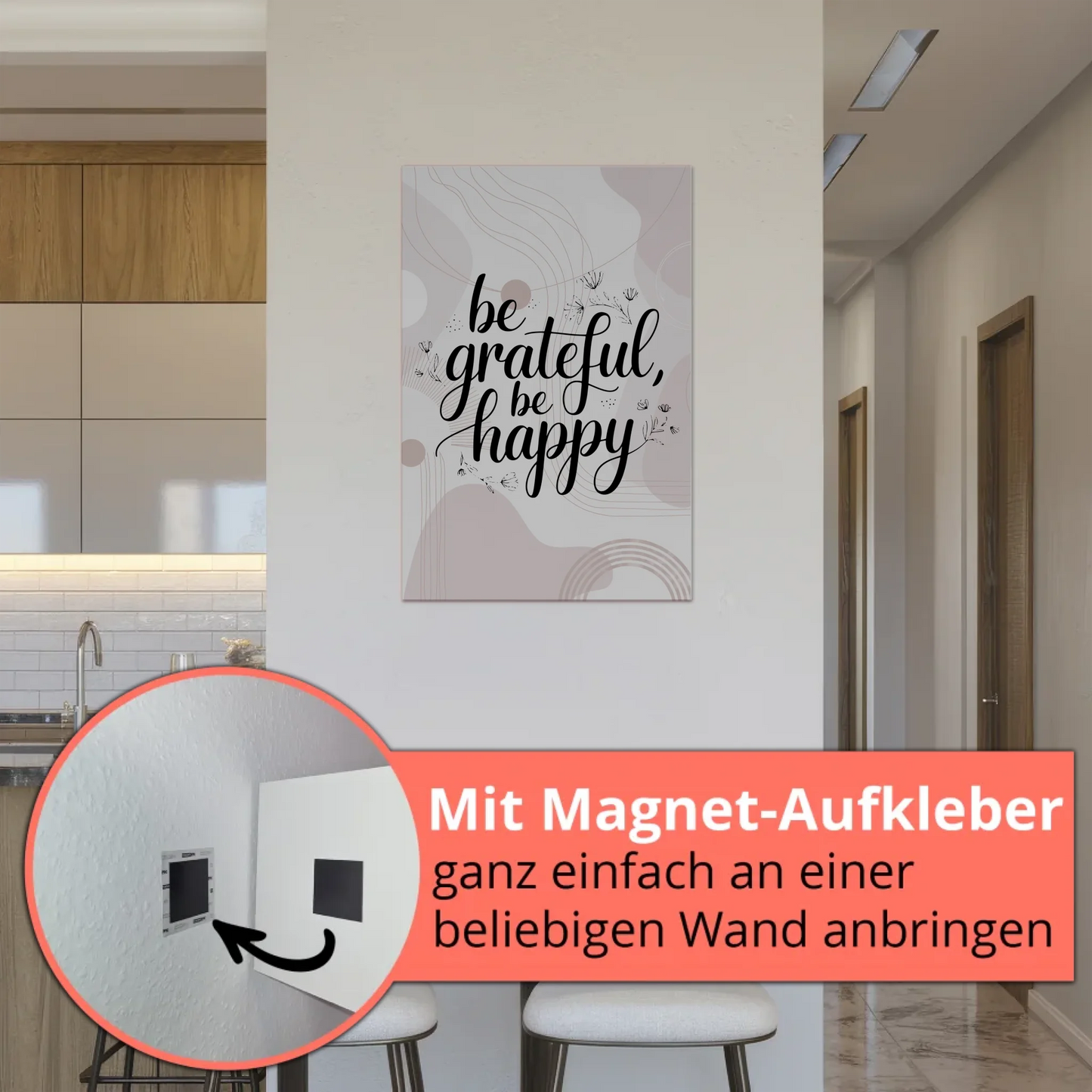 Magnet Poster mit Spruch Be Grateful Be Happy Geschenk