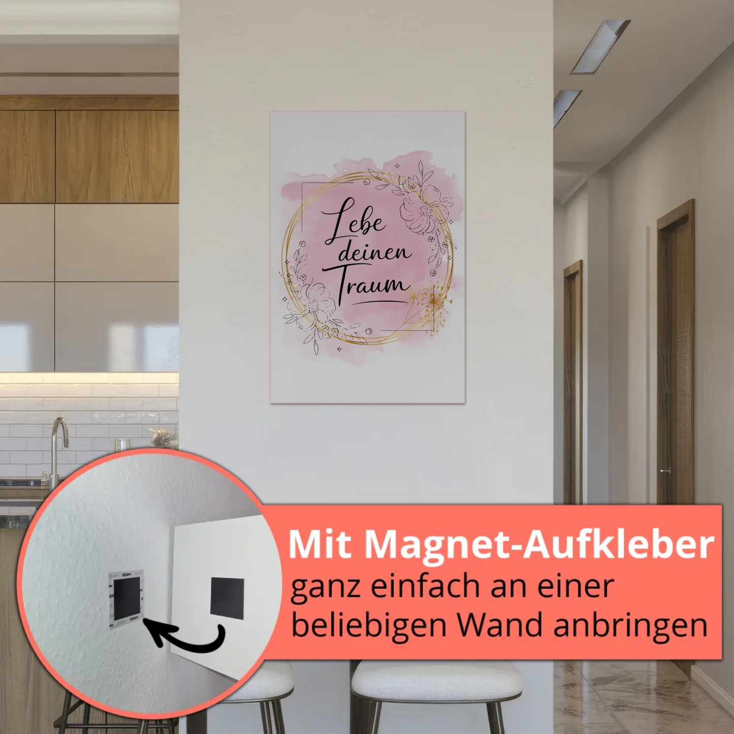 Spruch Fotoboard Magnet Wandbild Lebe deinen Traum