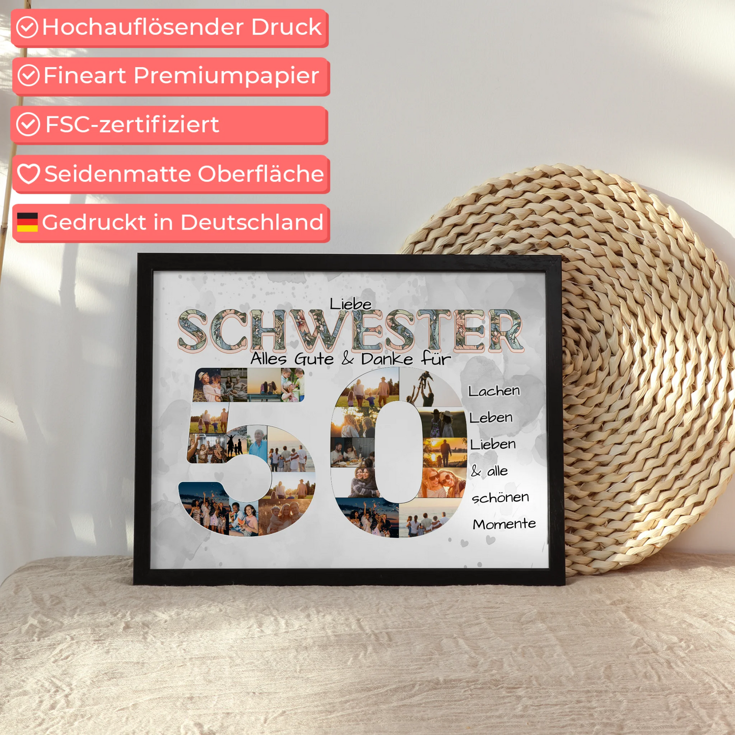 Geschenke Poster 50 Geburtstag für Schwester Alles Gute Fotocollage