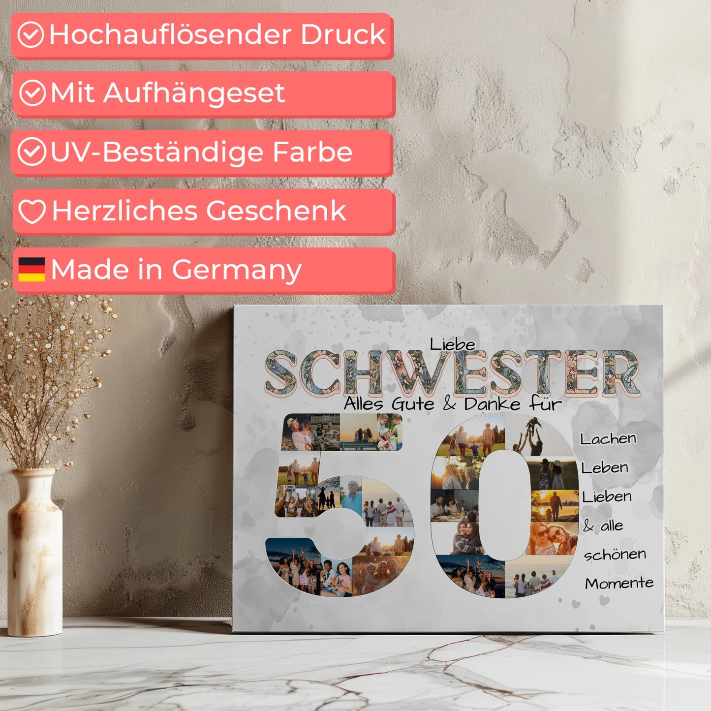 Geschenke Leinwand 50 Geburtstag für Schwester Alles Gute Fotocollage