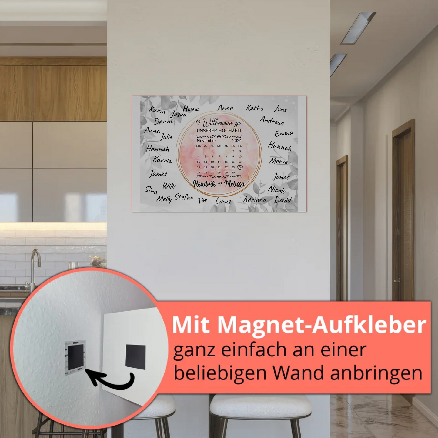 Willkommensschild Hochzeit Aquarell Kranz personalisiert