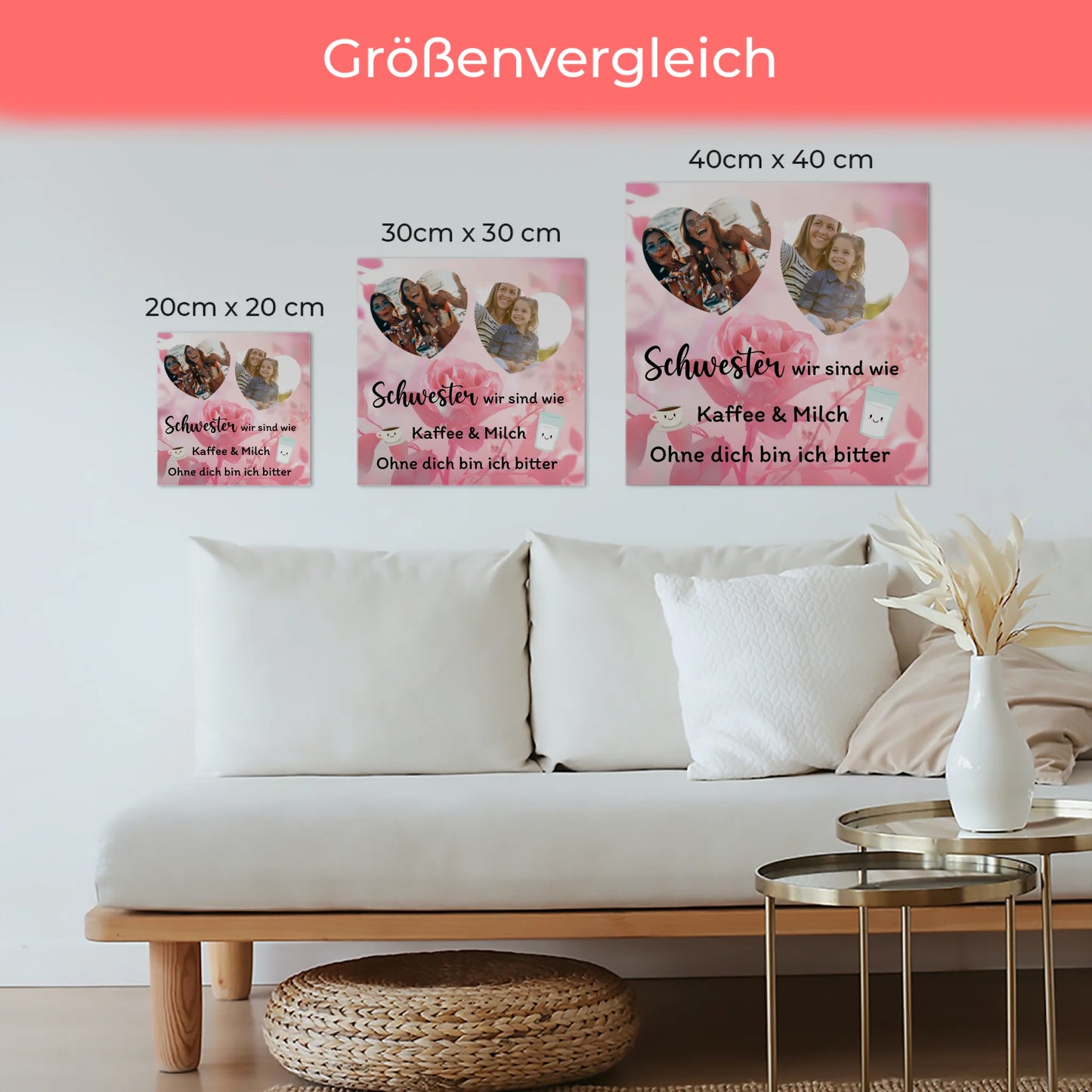 Fotoboard magnetisch Schwester Zum Geburtstag mit 2 Fotos