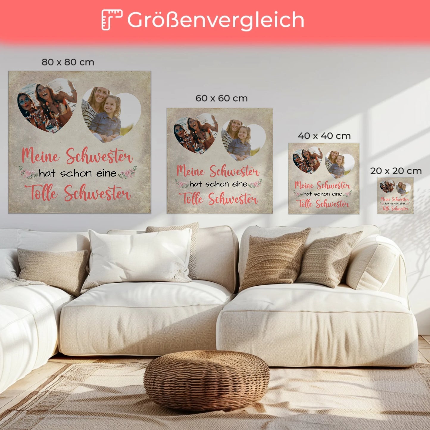 Personalisierbare Foto Leinwand für Beste Schwester mit Wunschtext