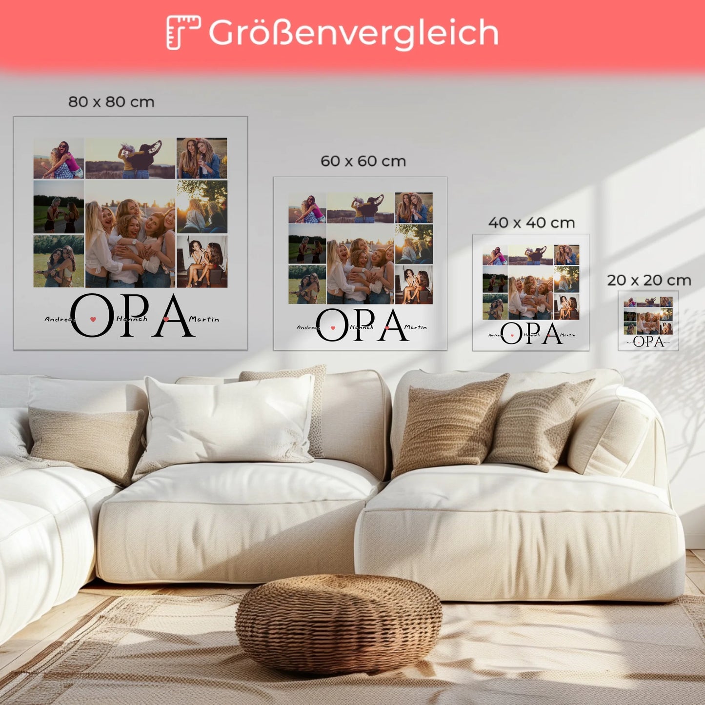 Opa Leinwand Personalisiert Fotocollage für 8 Fotos & Namen