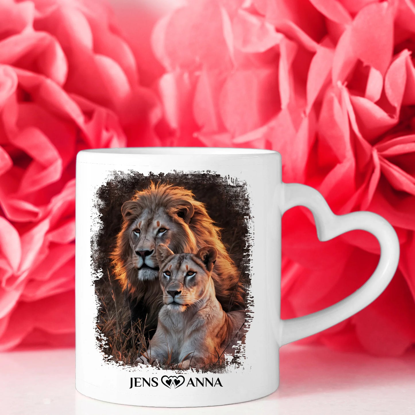 Pärchen Tasse ich liebe dich weil du so bescheuert bist Löwen Bild