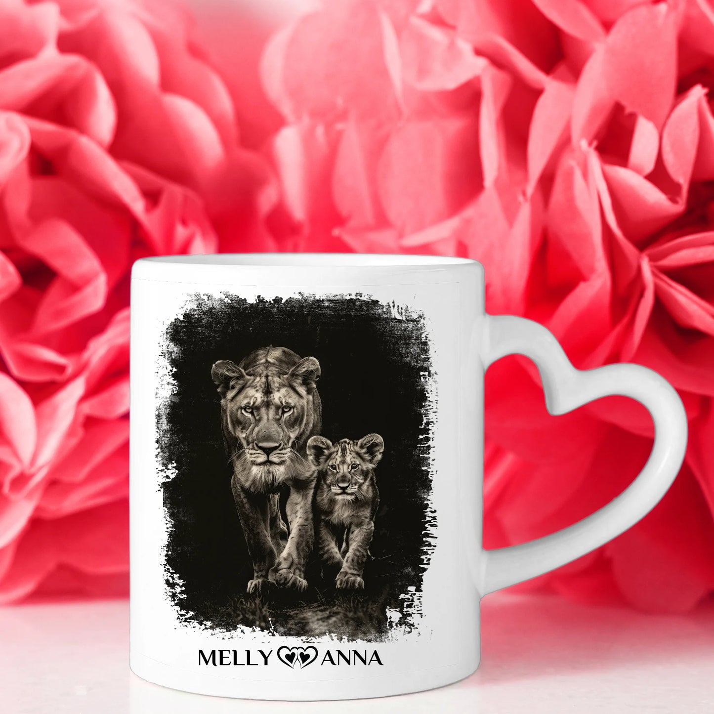 Personalisierte Tasse mit Namen mit Löwen Die Liebe zwischen Mama und Tochter