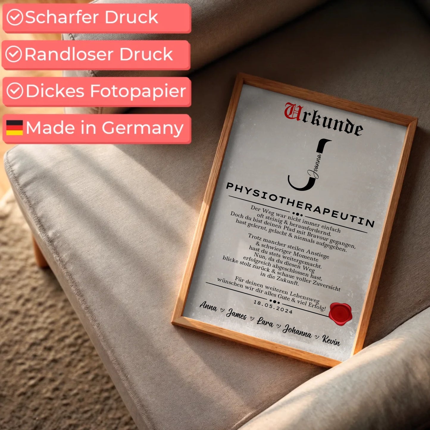 Poster Urkunde Ausbildungsabschluss Geschenk Physiotherapeutin