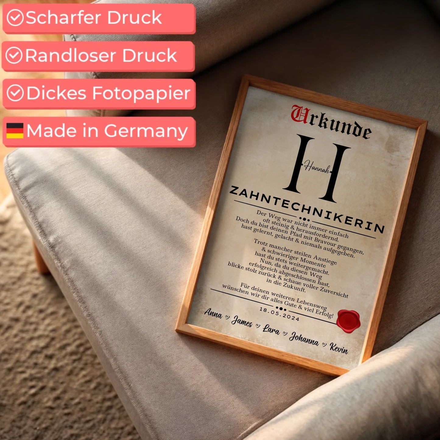 Geschenk Abschluss Ausbildung ZahntechnikerinPoster Urkunde