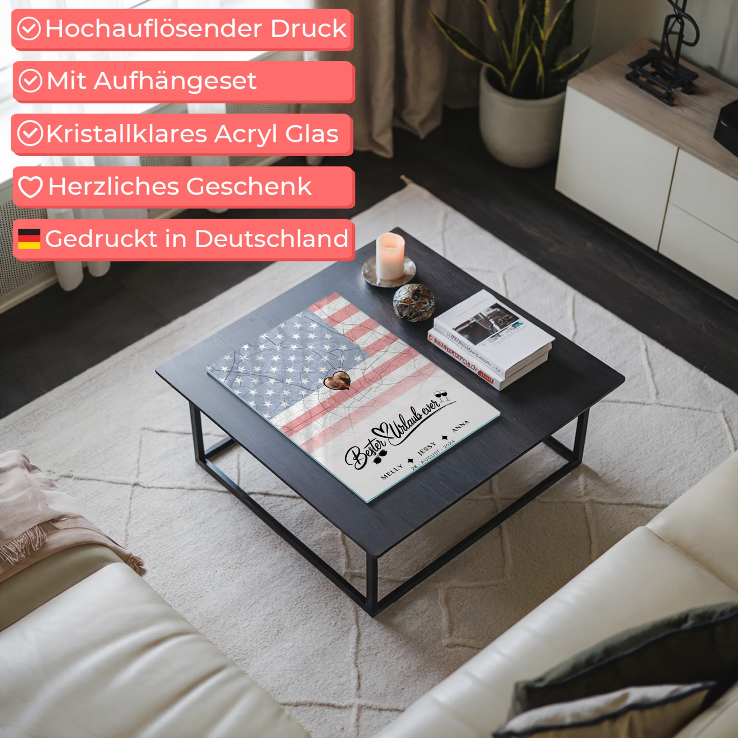 Personalisiertes Acrylglas Bild Schwester Stadtkarte Foto USA Bester Urlaub Ever