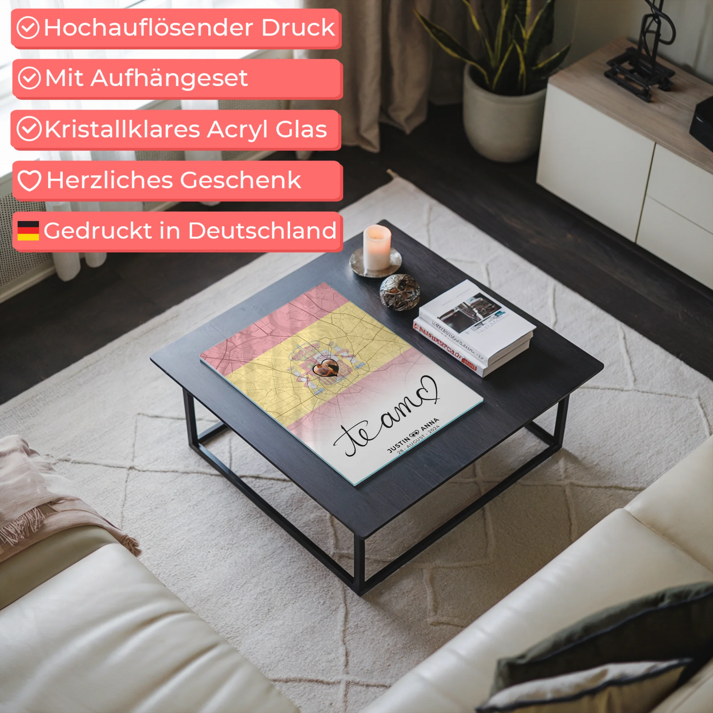 Personalisiertes Acrylglas Bild Paare Stadtkarte Spanien Te Amo Foto Map Marker