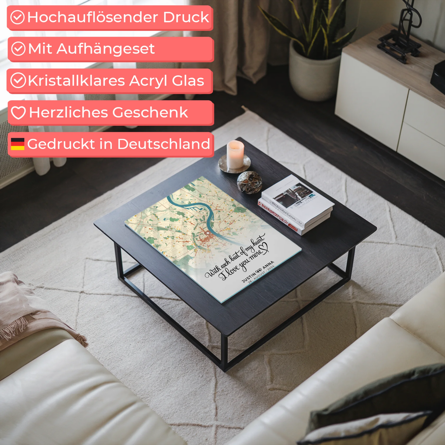 Personalisiertes Acrylglas Bild Stadtkarten für Paare Retro