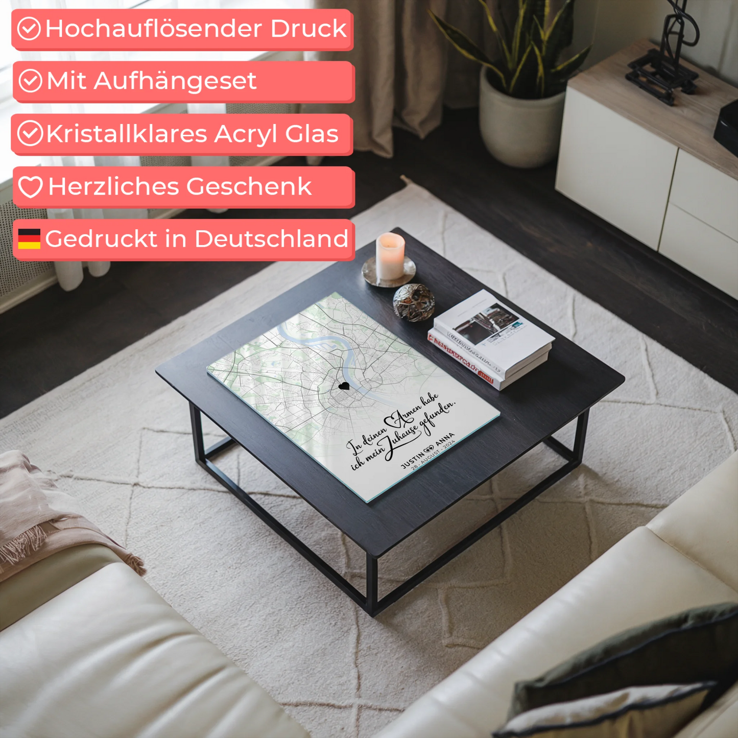 Personalisiertes Acrylglas Bild Paare Stadtkarten Zuhause gefunden