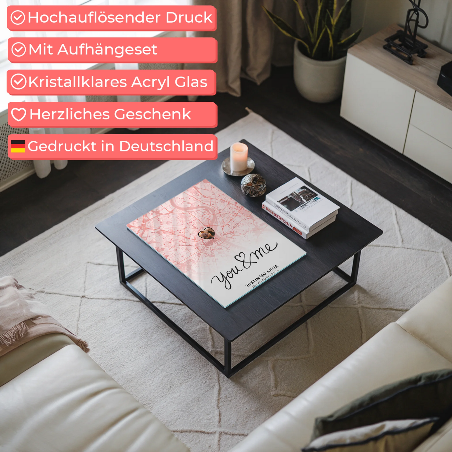 Stadtkarten Acrylglas Bild für Paare You & Me Personalisiert