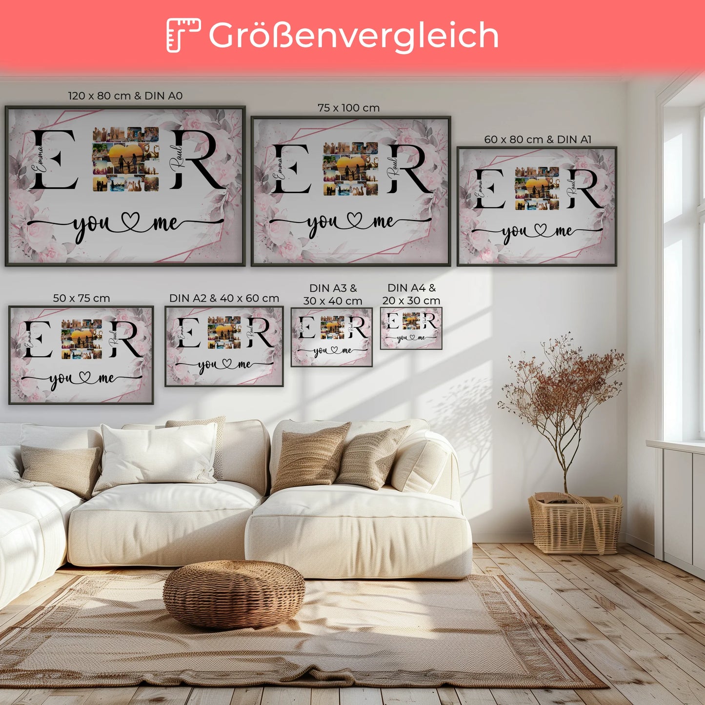 Liebesposter für Dein Schatz Mit Namen Initialien und Fotos You & Me