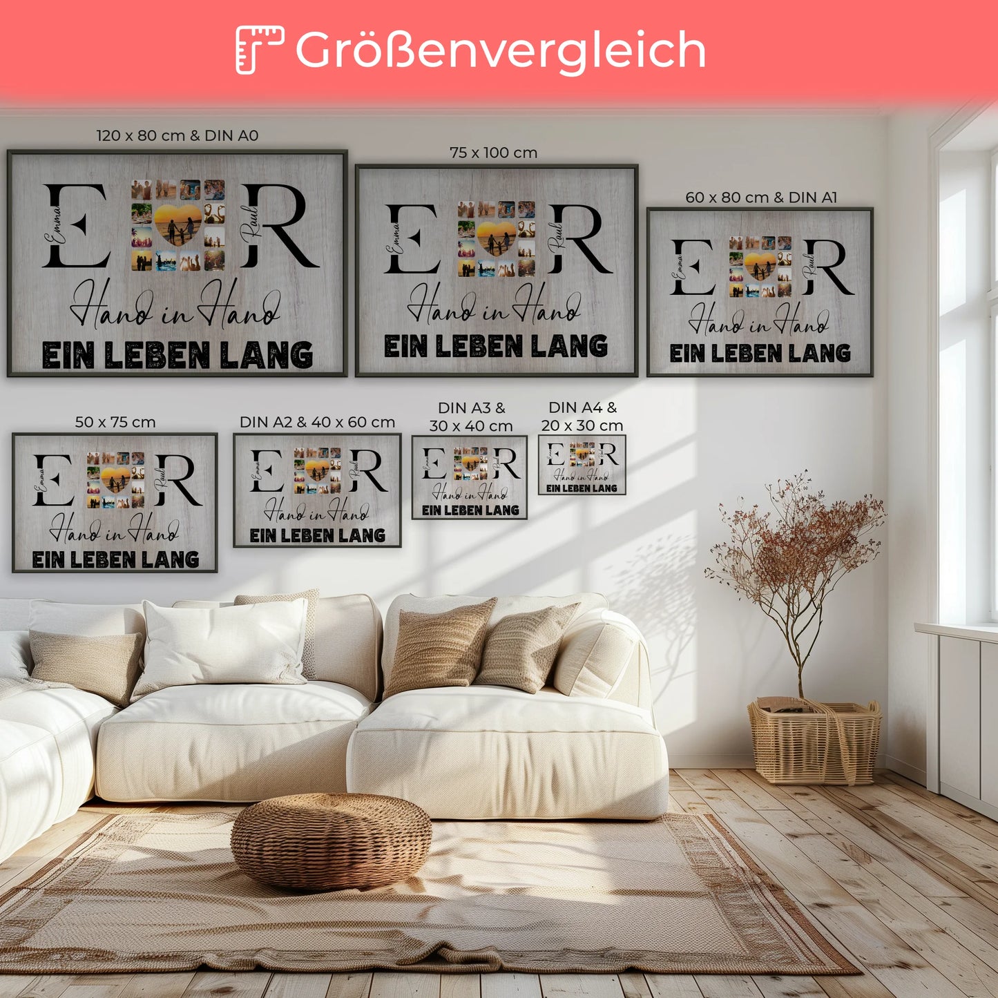 Poster Geschenk Personalisiert Mit Initialien Namen und Fotos Hand In Hand Ein Leben Lang