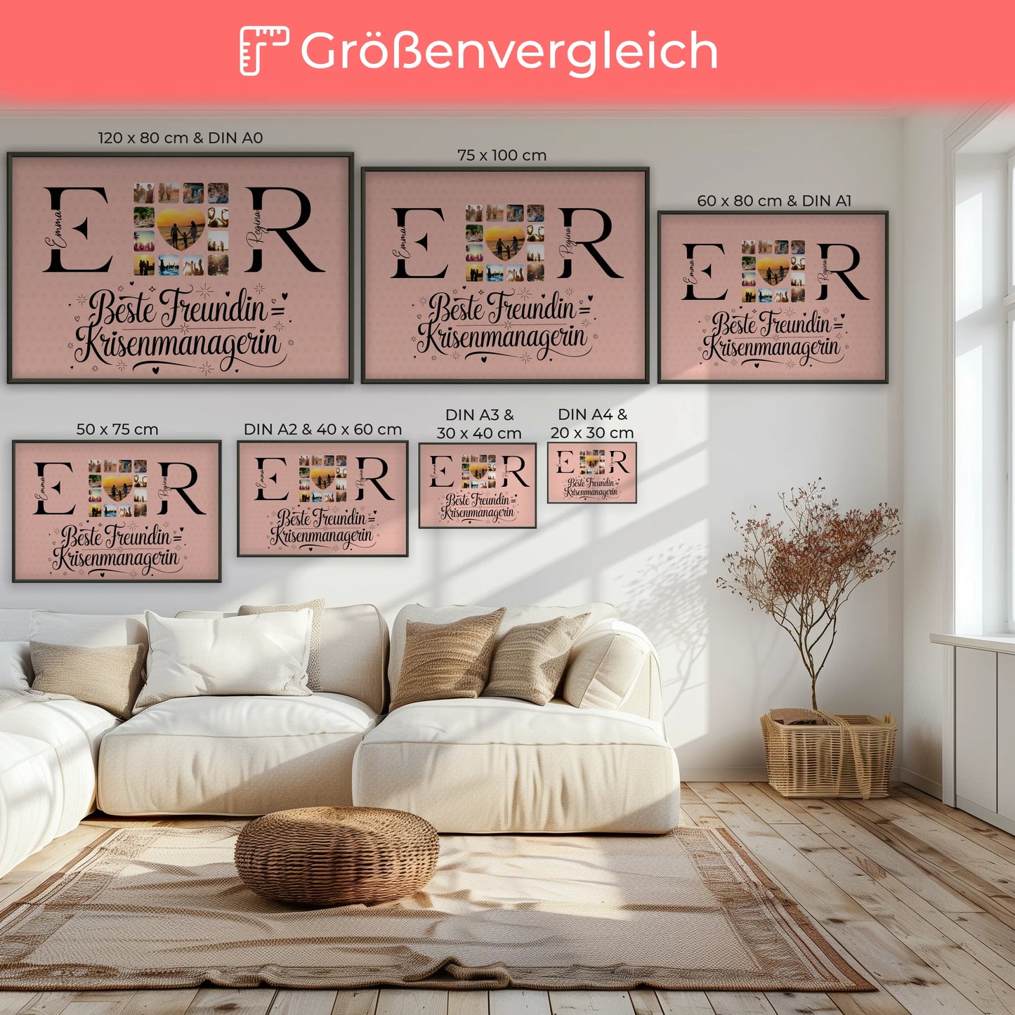 Freundinnen Poster Personalisiert mit Fotos Namen und Initialien Geschenk