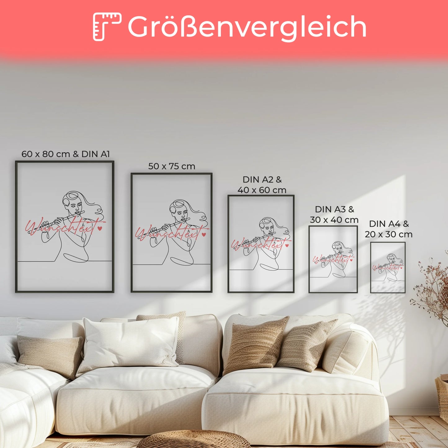 Lineart Poster Personalisiert Flöte Geschenk Tochter & Schwester für Flötist Flötistin flute