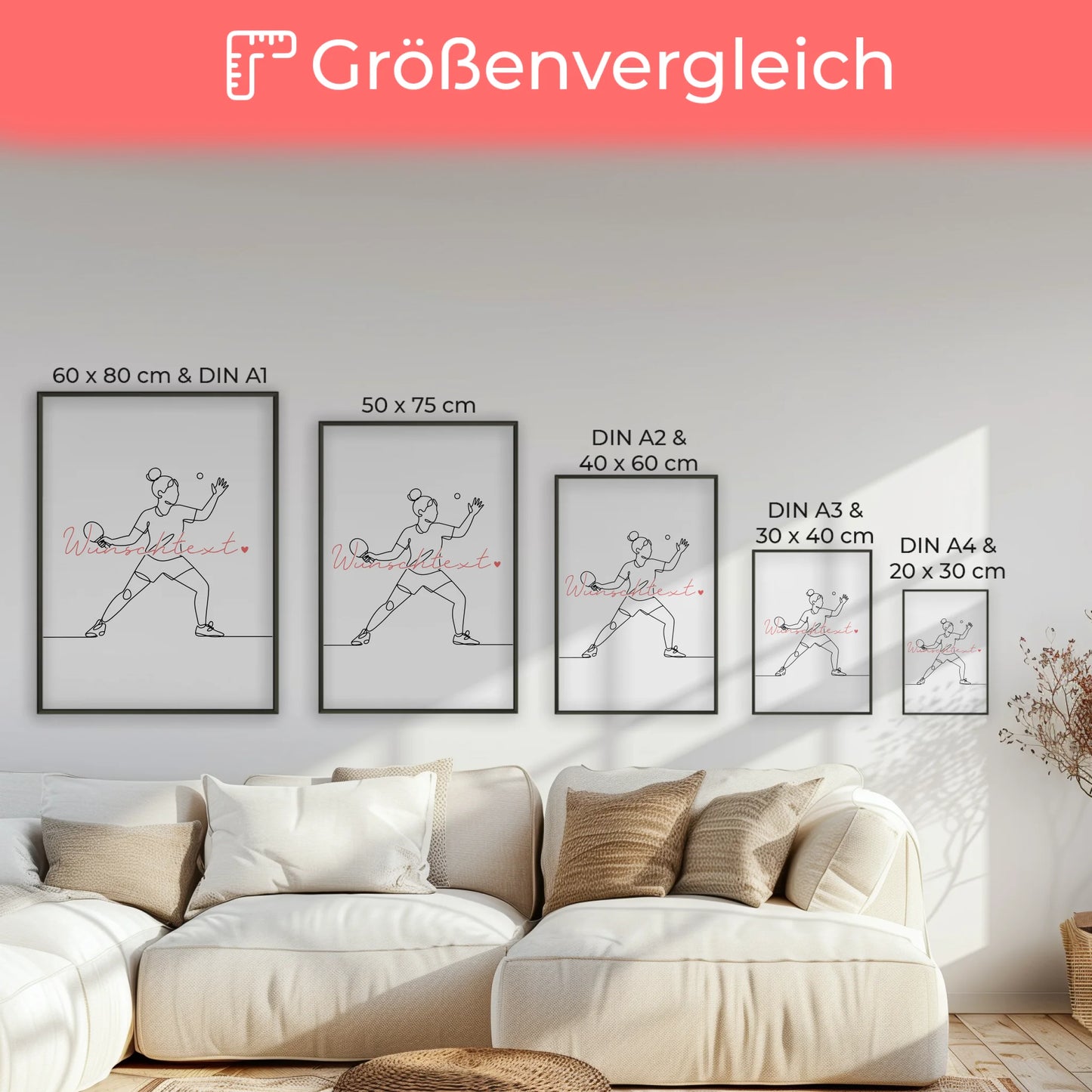 Lineart Poster Personalisiert Tischtennis Geschenk Tochter & Schwester für Tischtennisspieler Tischtennisspielerin Table tennis